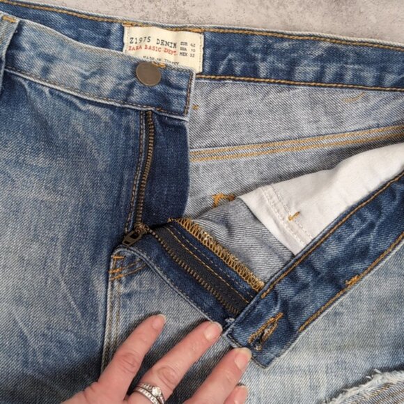 Zara Z1975 Denim Shorts High Rise Micro Distressed Ripped Jean Cut Off - Picture 4 of 13